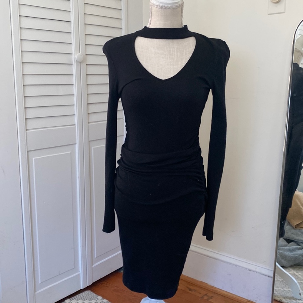Michael Stars knit black choker ruching at hips dress